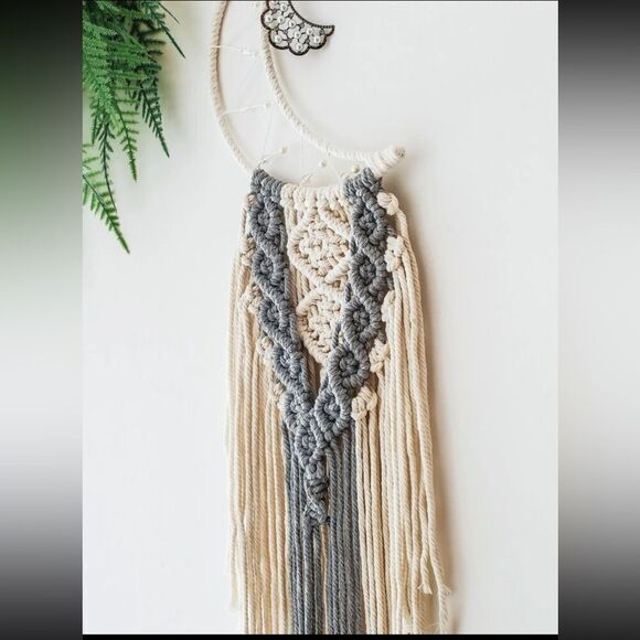 Boho Crescent Moon Macrame Dream Catcher - Picture 2 of 4